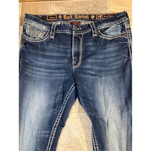 Rock Revival Telma Easy Skinny Jeans Blue Wash White Stitching Womens Size 34